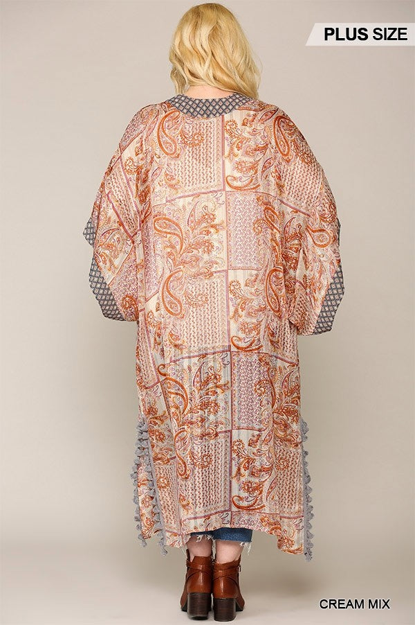 GiGiO Paisley Lurex Kimono - Plus-Curvy/Plus Outerwear-GiGiO-Deja Nu Boutique, Women's Fashion Boutique in Lampasas, Texas