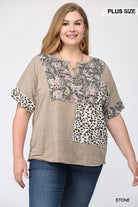 GiGiO Stone Printed Mixed Patchwork Print Top Plus-Curvy/Plus Tops-GiGiO-Deja Nu Boutique, Women's Fashion Boutique in Lampasas, Texas