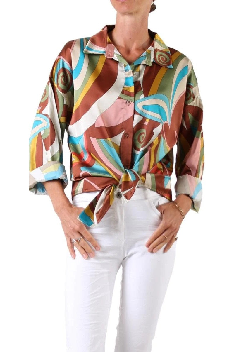 Gigi Moda Disco Tecca Satin Button Down Shirt-Long Sleeves-Gigi Moda-Deja Nu Boutique, Women's Fashion Boutique in Lampasas, Texas