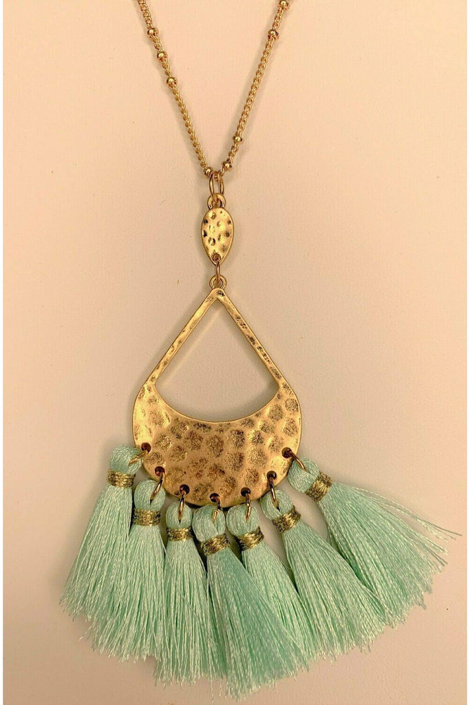 Gold And Mint Tassel Necklace-Necklaces-Deja Nu Tx-Deja Nu Boutique, Women's Fashion Boutique in Lampasas, Texas