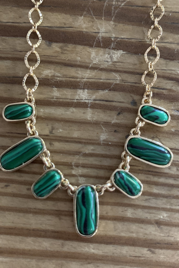 Gold Chain Necklace With Emerald Green Charms-Necklaces-Deja Nu Tx-Deja Nu Boutique, Women's Fashion Boutique in Lampasas, Texas