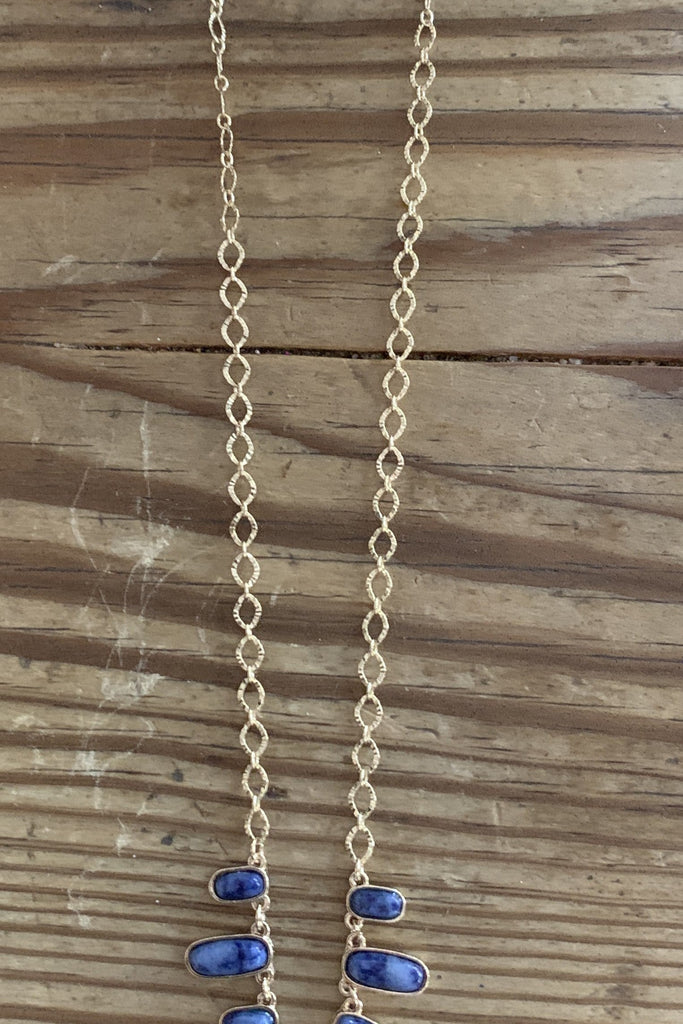 Gold Chain Necklace With Lapis Charms-Necklaces-Deja Nu Tx-Deja Nu Boutique, Women's Fashion Boutique in Lampasas, Texas