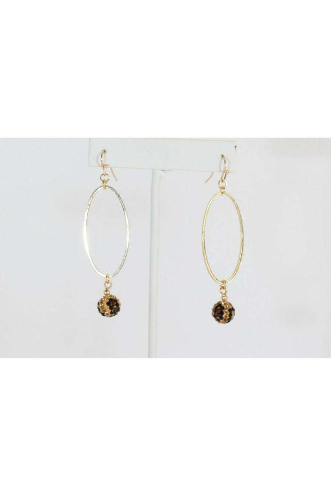 Gold Drop Earring With Leopard Rhinestone Ball-Earrings-Deja Nu Tx-Deja Nu Boutique, Women's Fashion Boutique in Lampasas, Texas