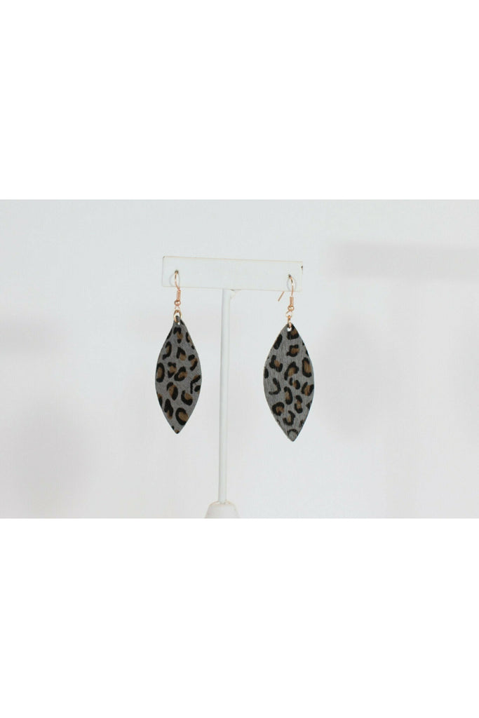 Grey Leopard Leather Teardrop Earrings-Earrings-Sunshine And Rodeo-Deja Nu Boutique, Women's Fashion Boutique in Lampasas, Texas