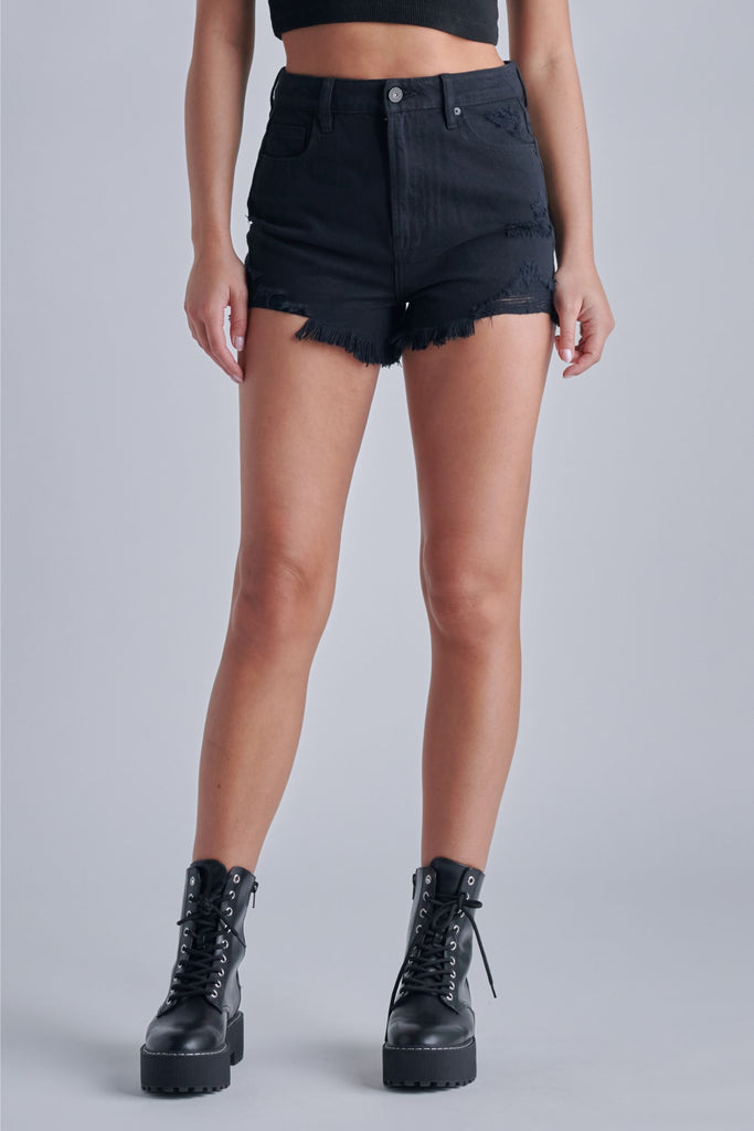 Hidden Finn Black Super High Rise Frayed Shorts-Shorts-Hidden-Deja Nu Boutique, Women's Fashion Boutique in Lampasas, Texas