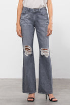 Hidden Happi Ultra High Rise Distressed Flare In Grey-Jeans-Hidden-Deja Nu Boutique, Women's Fashion Boutique in Lampasas, Texas