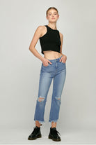 Hidden Jeans Happi Crop Flare With Frayed Uneven Hem In Medium Wash-Jeans-Hidden-Deja Nu Boutique, Women's Fashion Boutique in Lampasas, Texas