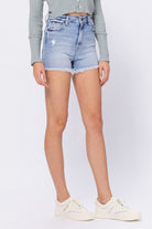 Hidden Jeans Light Wash Classic Denim Frayed Hem Mom Shorts-Bottoms-Hidden-Deja Nu Boutique, Women's Fashion Boutique in Lampasas, Texas