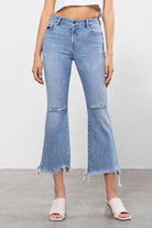 Hidden High Rise Light Blue Super Fray Crop Flare Jean-Jeans-Hidden-Deja Nu Boutique, Women's Fashion Boutique in Lampasas, Texas