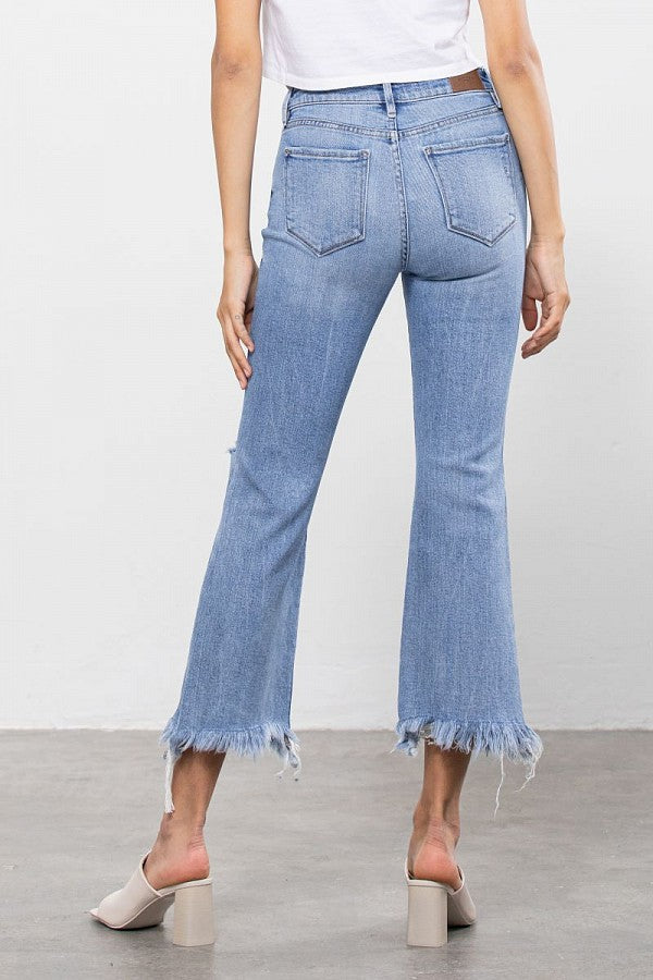 Hidden High Rise Light Blue Super Fray Crop Flare Jean-Jeans-Hidden-Deja Nu Boutique, Women's Fashion Boutique in Lampasas, Texas