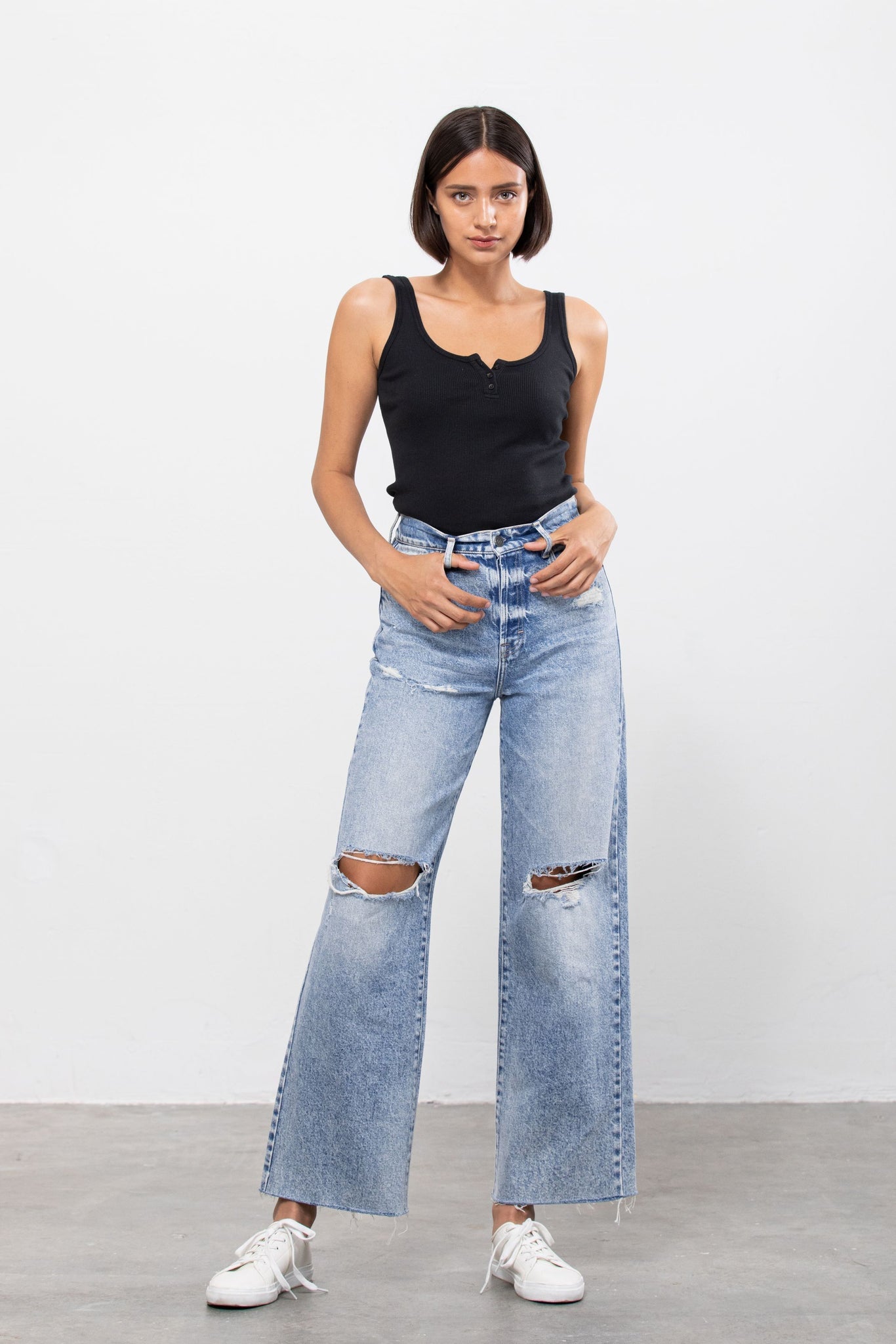 Hidden Logan Medium Wash Heavy Distressed Dad Jeans-Bottoms-Hidden-Deja Nu Boutique, Women's Fashion Boutique in Lampasas, Texas