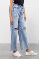 Hidden Logan Medium Wash Heavy Distressed Dad Jeans-Bottoms-Hidden-Deja Nu Boutique, Women's Fashion Boutique in Lampasas, Texas