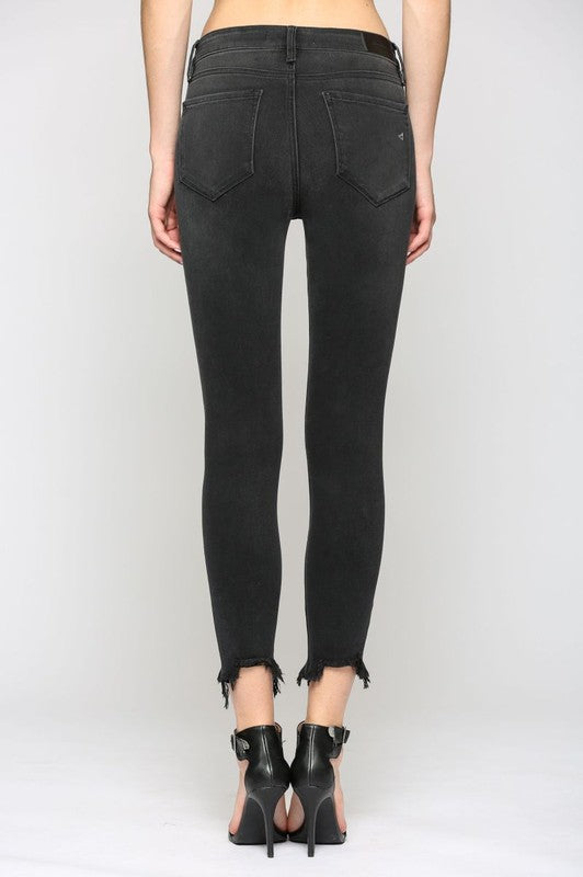 Hidden Vintage Black Frayed Hem Mid Rise Skinny Jean-Bottoms-Hidden-Deja Nu Boutique, Women's Fashion Boutique in Lampasas, Texas