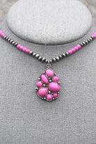 Hippie Navajo Pearl And Semi Genuine Stone Bead Necklace With Semi-Genuine Stone Embedded Pendant In Hot Pink-Necklaces-Hippie-Deja Nu Boutique, Women's Fashion Boutique in Lampasas, Texas