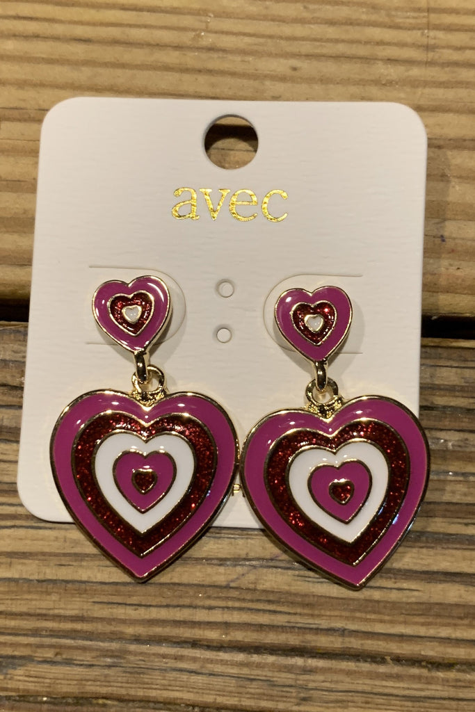 Hot Pink And Red Heart Dangle Earrings-Earrings-Deja Nu-Deja Nu Boutique, Women's Fashion Boutique in Lampasas, Texas