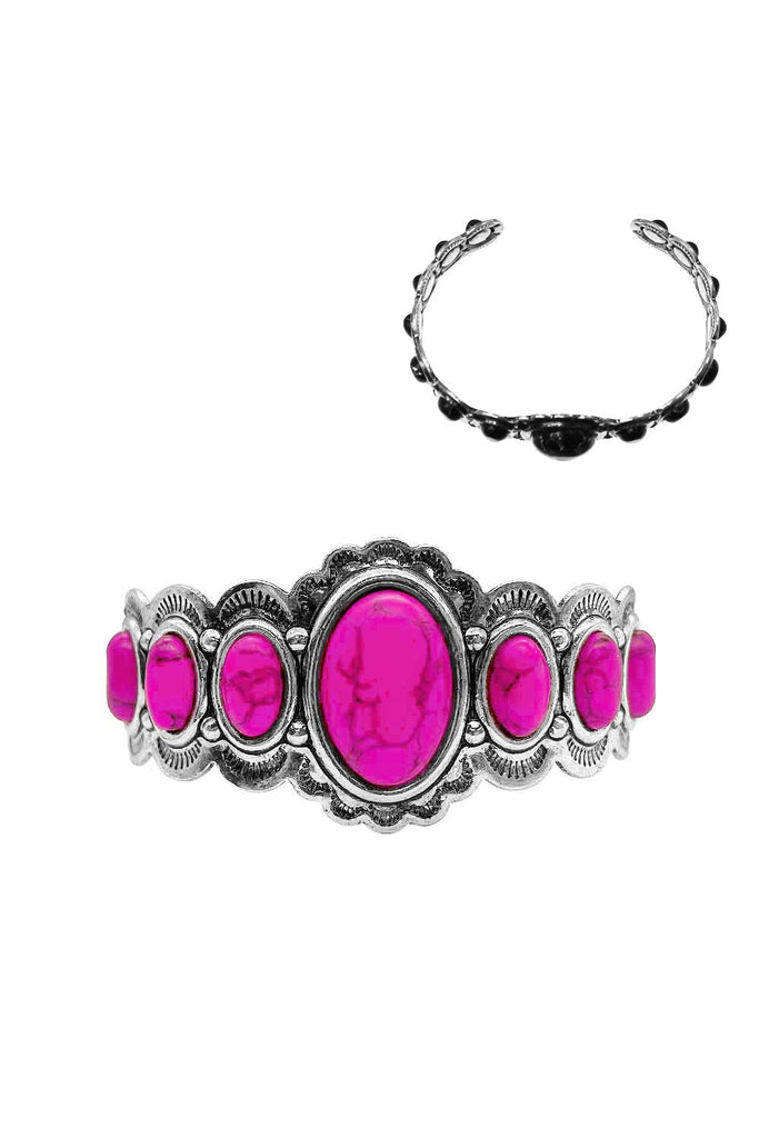 Hot Pink Metal Cuff Bracelet With Semi Genuine Stones-Bracelets-Deja Nu-Deja Nu Boutique, Women's Fashion Boutique in Lampasas, Texas