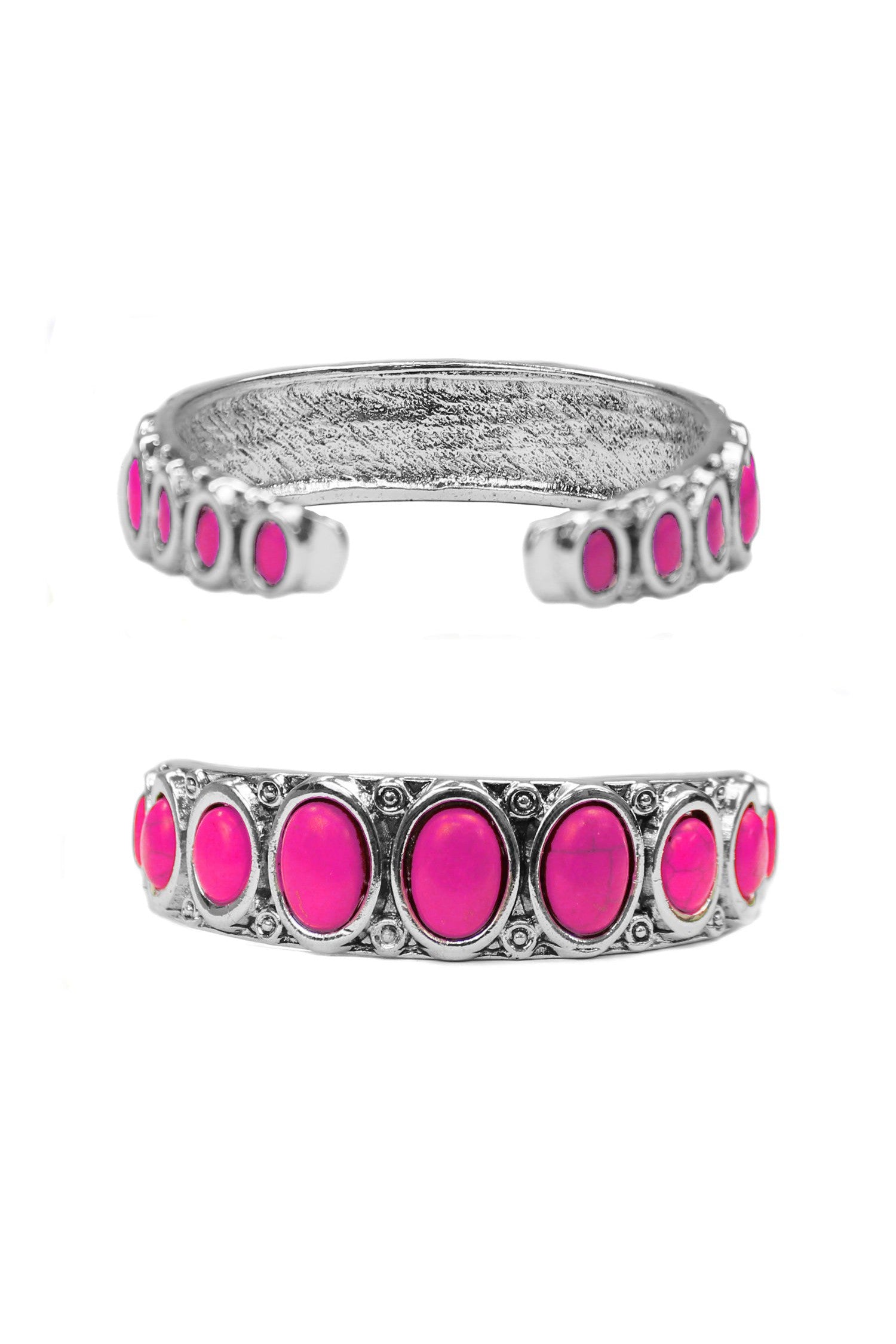 Hot Pink Oval Semi Genuine Stone Metal Cuff Bracelet-Bracelets-Deja Nu-Deja Nu Boutique, Women's Fashion Boutique in Lampasas, Texas