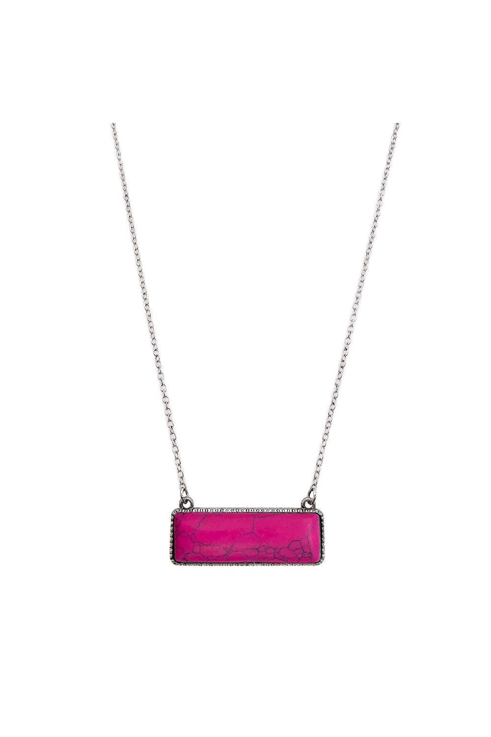 Hot Pink Rectangular Semi Genuine Stone Pendant Short Necklace-Necklaces-Deja Nu-Deja Nu Boutique, Women's Fashion Boutique in Lampasas, Texas