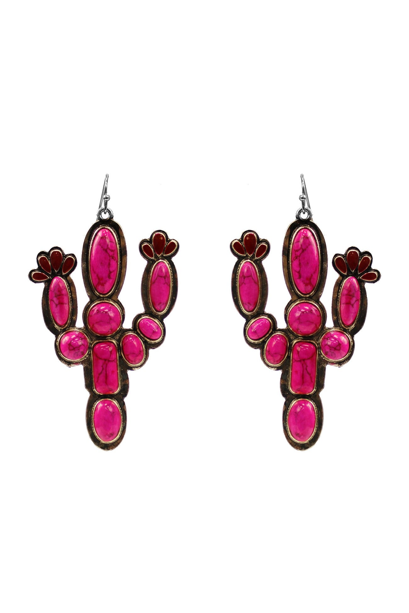 Hot Pink Semi Genuine Stone Cactus Earring With Fish Hook-Earrings-Deja Nu-Deja Nu Boutique, Women's Fashion Boutique in Lampasas, Texas