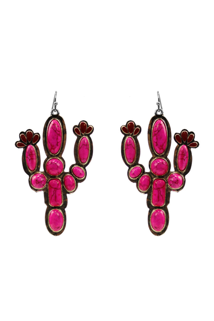 Hot Pink Semi Genuine Stone Cactus Earring With Fish Hook-Earrings-Deja Nu-Deja Nu Boutique, Women's Fashion Boutique in Lampasas, Texas