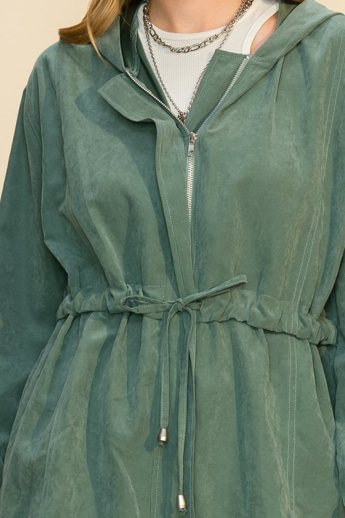 Hyfve Cargo High Low Jacket With Hood In Green-Jackets-Hyfve-Deja Nu Boutique, Women's Fashion Boutique in Lampasas, Texas