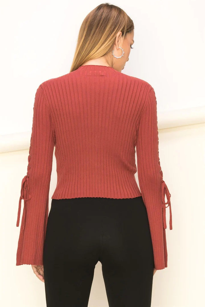 Hyfve Divine Destiny Bell Sleeve Sweater In Rust-Sweaters-Hyfve-Deja Nu Boutique, Women's Fashion Boutique in Lampasas, Texas