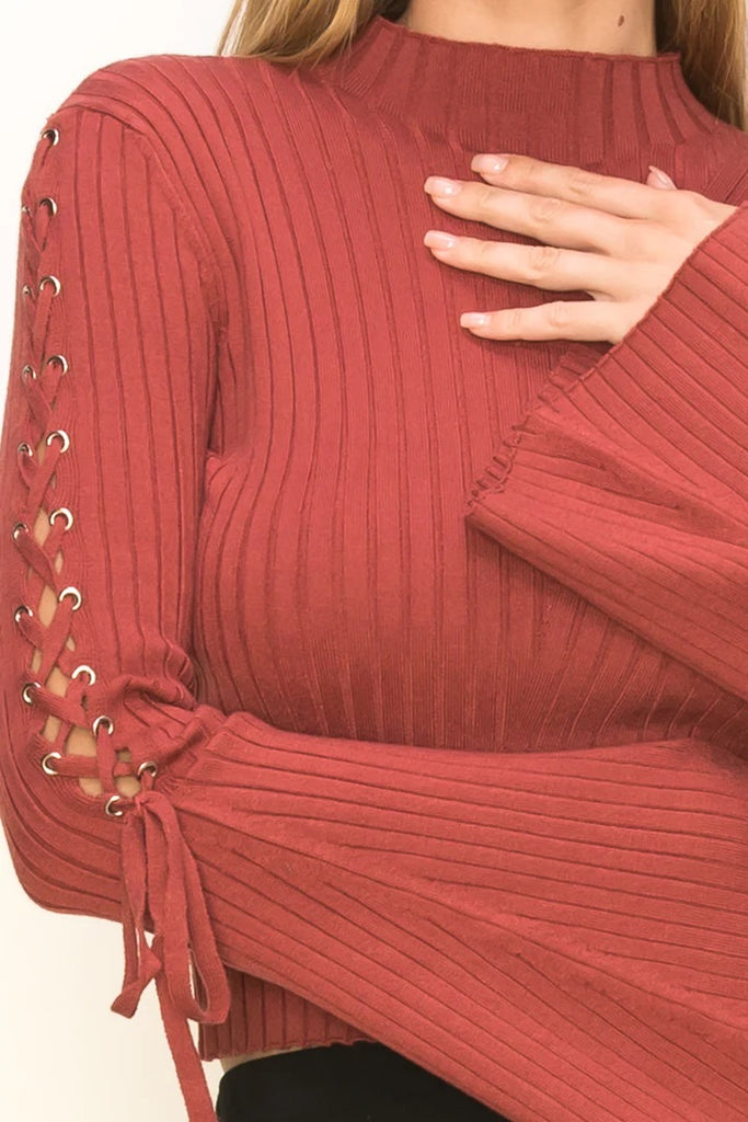 Hyfve Divine Destiny Bell Sleeve Sweater In Rust-Sweaters-Hyfve-Deja Nu Boutique, Women's Fashion Boutique in Lampasas, Texas