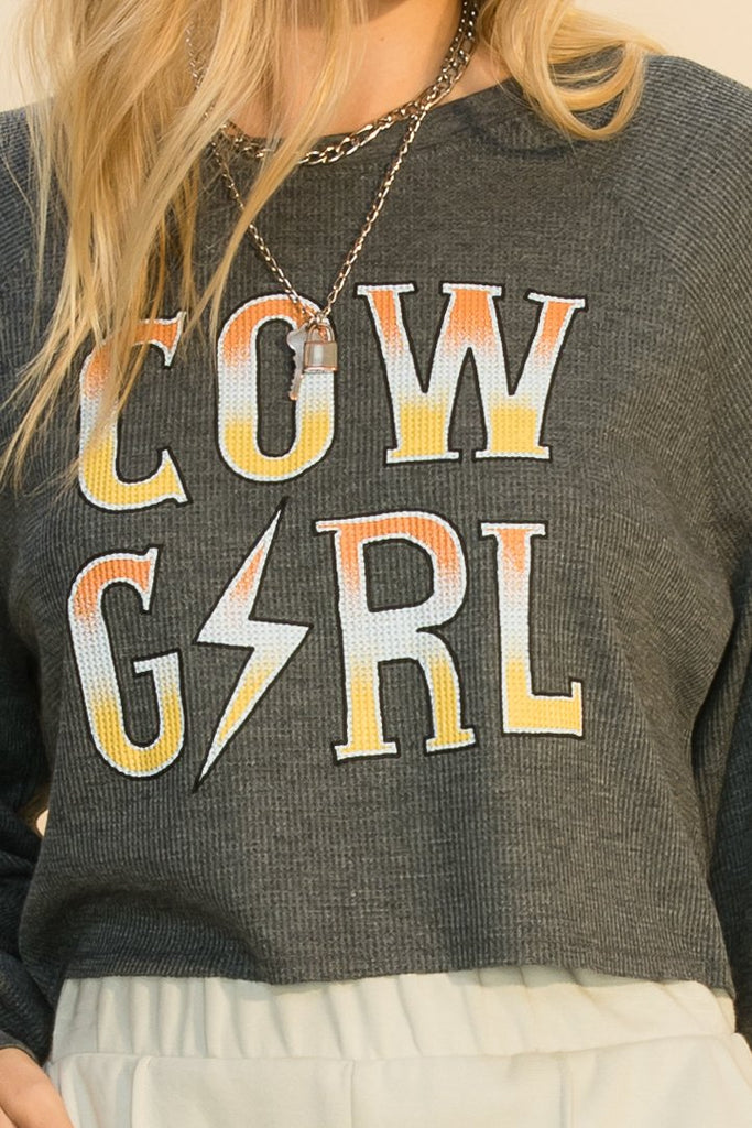 Hyfve Double Zero Cow Girl Crew Neck Crop Top-Tops-Hyfve-Deja Nu Boutique, Women's Fashion Boutique in Lampasas, Texas