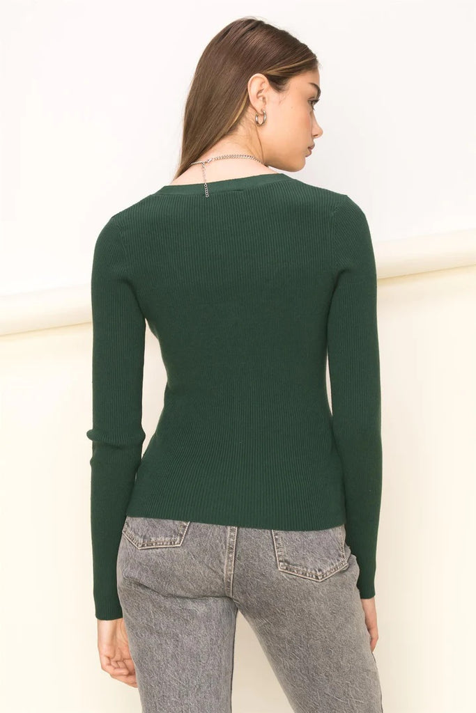 Hyfve Double Zero Everyday Outings Button-Up Sweater Top In Hunter Green-Sweaters-Hyfve-Deja Nu Boutique, Women's Fashion Boutique in Lampasas, Texas