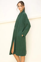 Hyfve Double Zero Get The Trend Long Sleeve Duster Sweater In Hunter Green-Cardigans & Kimonos-Hyfve-Deja Nu Boutique, Women's Fashion Boutique in Lampasas, Texas