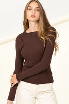 Hyfve Double Zero Keep Close Long-Sleeve Top In Dark Chocolate-Long Sleeves-Hyfve-Deja Nu Boutique, Women's Fashion Boutique in Lampasas, Texas