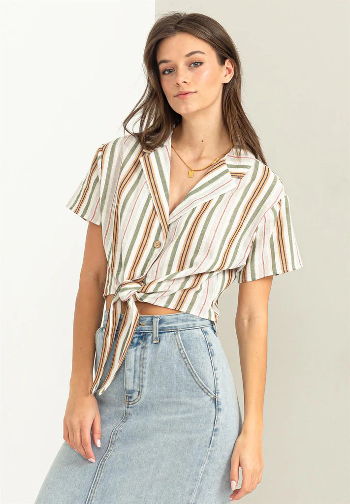 Hyfve Double Zero Mine For The Summer Stripe-Print Cropped Shirt-Tops-Hyfve-Deja Nu Boutique, Women's Fashion Boutique in Lampasas, Texas