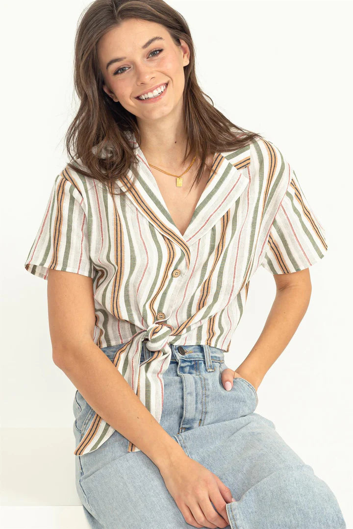 Hyfve Double Zero Mine For The Summer Stripe-Print Cropped Shirt-Tops-Hyfve-Deja Nu Boutique, Women's Fashion Boutique in Lampasas, Texas