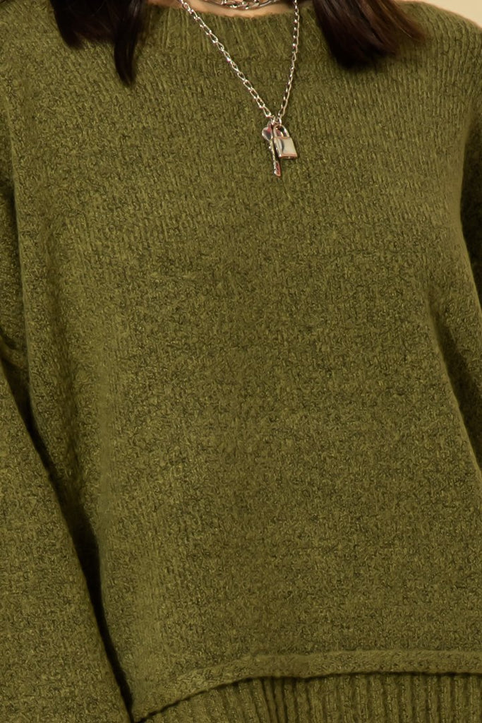 Hyfve Double Zero Olive Wide Sleeve Sweater-Sweaters-Hyfve-Deja Nu Boutique, Women's Fashion Boutique in Lampasas, Texas