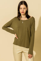 Hyfve Double Zero Scoop Neck Pocket Long Sleeve Tee In Five Colors-Long Sleeves-Hyfve-Deja Nu Boutique, Women's Fashion Boutique in Lampasas, Texas