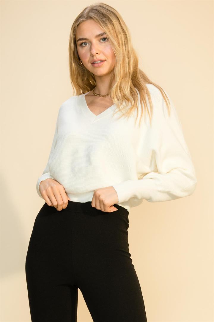 Hyfve Double Zero V Neck Dolman Long Sleeve Sweater In Pale Pink Or Whip Cream-Sweaters-Hyfve-Deja Nu Boutique, Women's Fashion Boutique in Lampasas, Texas