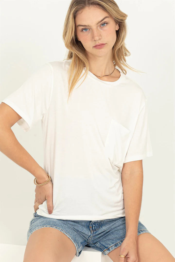 Hyfve Double Zero Wonderful Intentions Oversized Pocket Tee In Off White-Short Sleeves-Hyfve-Deja Nu Boutique, Women's Fashion Boutique in Lampasas, Texas