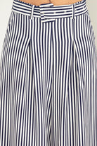 Hyfve Funky Flare High-Waisted Stripe-Print Flared Pants In Navy And White-Bottoms-Hyfve-Deja Nu Boutique, Women's Fashion Boutique in Lampasas, Texas