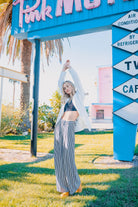 Hyfve Funky Flare High-Waisted Stripe-Print Flared Pants In Navy And White-Bottoms-Hyfve-Deja Nu Boutique, Women's Fashion Boutique in Lampasas, Texas