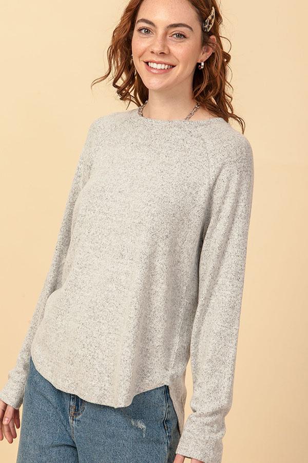 Hyfve Heather Grey Or Indigo Round Neck Raglan Sleeve Sweater-Sweaters-Hyfve-Deja Nu Boutique, Women's Fashion Boutique in Lampasas, Texas