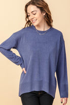 Hyfve Heather Grey Or Indigo Round Neck Raglan Sleeve Sweater-Sweaters-Hyfve-Deja Nu Boutique, Women's Fashion Boutique in Lampasas, Texas