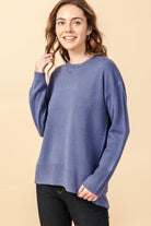 Hyfve Heather Grey Or Indigo Round Neck Raglan Sleeve Sweater-Sweaters-Hyfve-Deja Nu Boutique, Women's Fashion Boutique in Lampasas, Texas