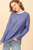 Hyfve Heather Grey Or Indigo Round Neck Raglan Sleeve Sweater-Sweaters-Hyfve-Deja Nu Boutique, Women's Fashion Boutique in Lampasas, Texas