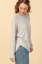 Hyfve Heather Grey Or Indigo Round Neck Raglan Sleeve Sweater-Sweaters-Hyfve-Deja Nu Boutique, Women's Fashion Boutique in Lampasas, Texas