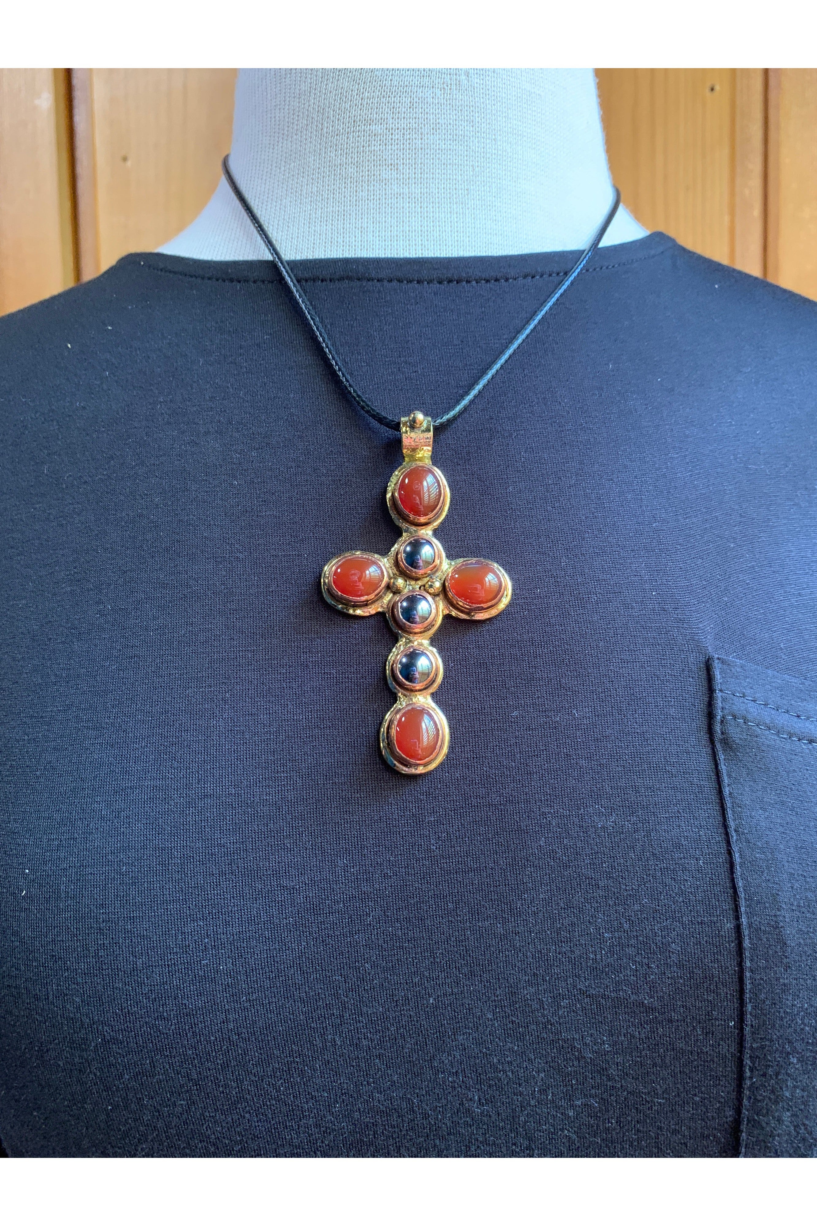 Lost And Found Carnelian Hematite Cross Necklace-Necklaces-Lost And Found-Deja Nu Boutique, Women's Fashion Boutique in Lampasas, Texas