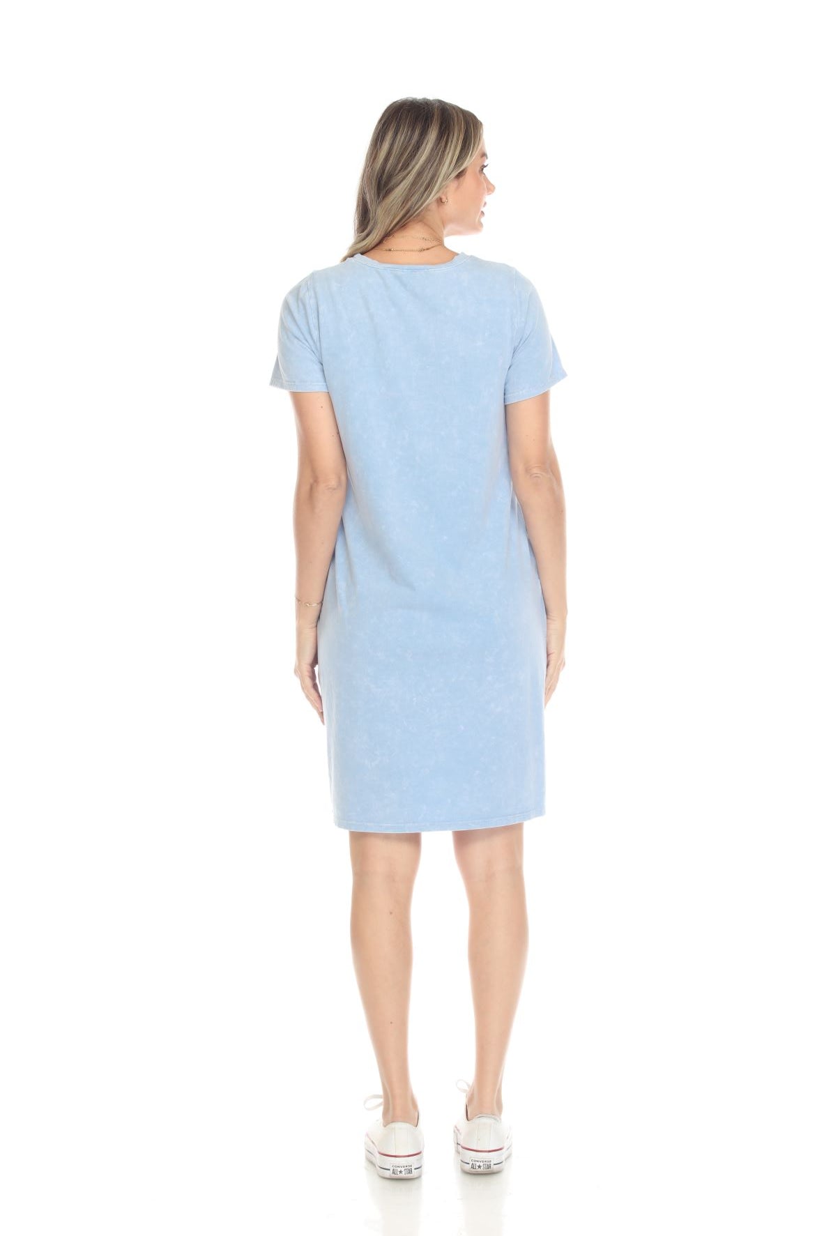 INOAH Floweret Baby Blue Knit Short Dress With Pockets-Dresses-INOAH-Deja Nu Boutique, Women's Fashion Boutique in Lampasas, Texas