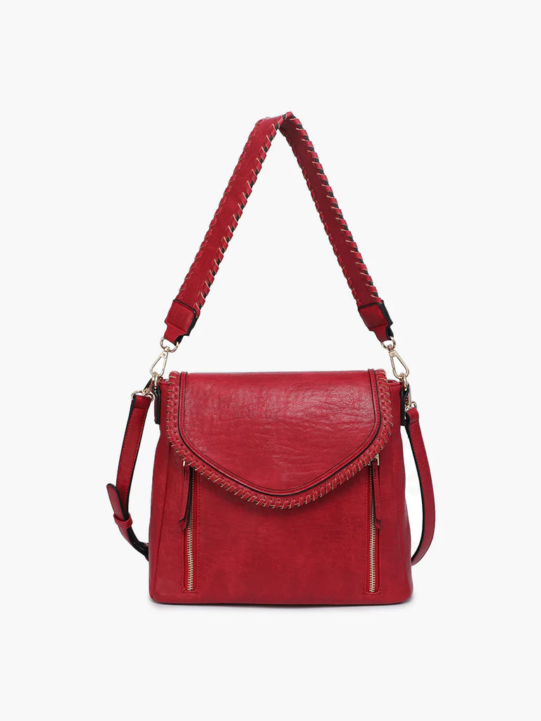 Jen & Co Lorelei Double Zip Whipstitch Trim Crossbody In Red-Handbags, Wallets & Cases-Jen & Co.-Deja Nu Boutique, Women's Fashion Boutique in Lampasas, Texas