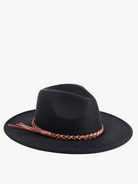 Jen & Co Debbie Braided Trim Wide Brim Fedora Hat In Black-Hats-Jen & Co.-Deja Nu Boutique, Women's Fashion Boutique in Lampasas, Texas