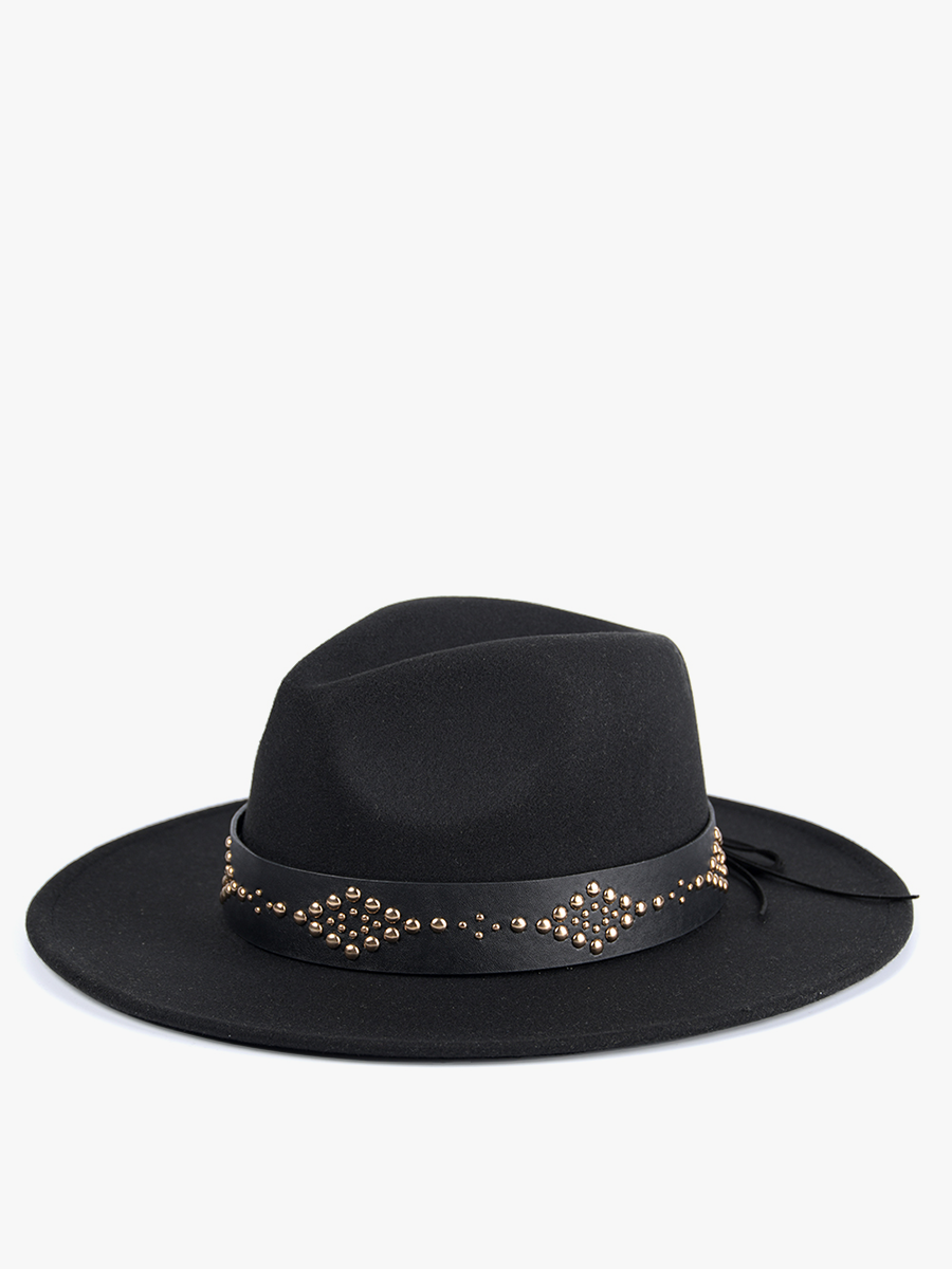 Jen & Co Glinda Grommet Trim Wide Brim Fedora Hat In Black-Hats-Jen & Co.-Deja Nu Boutique, Women's Fashion Boutique in Lampasas, Texas