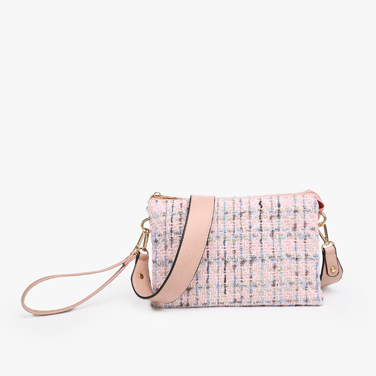 Jen & Co Izzy Tweed Crossbody With Guitar Strap In Pink-Handbags, Wallets & Cases-Jen & Co.-Deja Nu Boutique, Women's Fashion Boutique in Lampasas, Texas